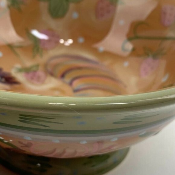 Danna Cullen Footed Rooster Cereal Soup Bowl Strawberries Handles 6" Colorful - Picture 8 of 9